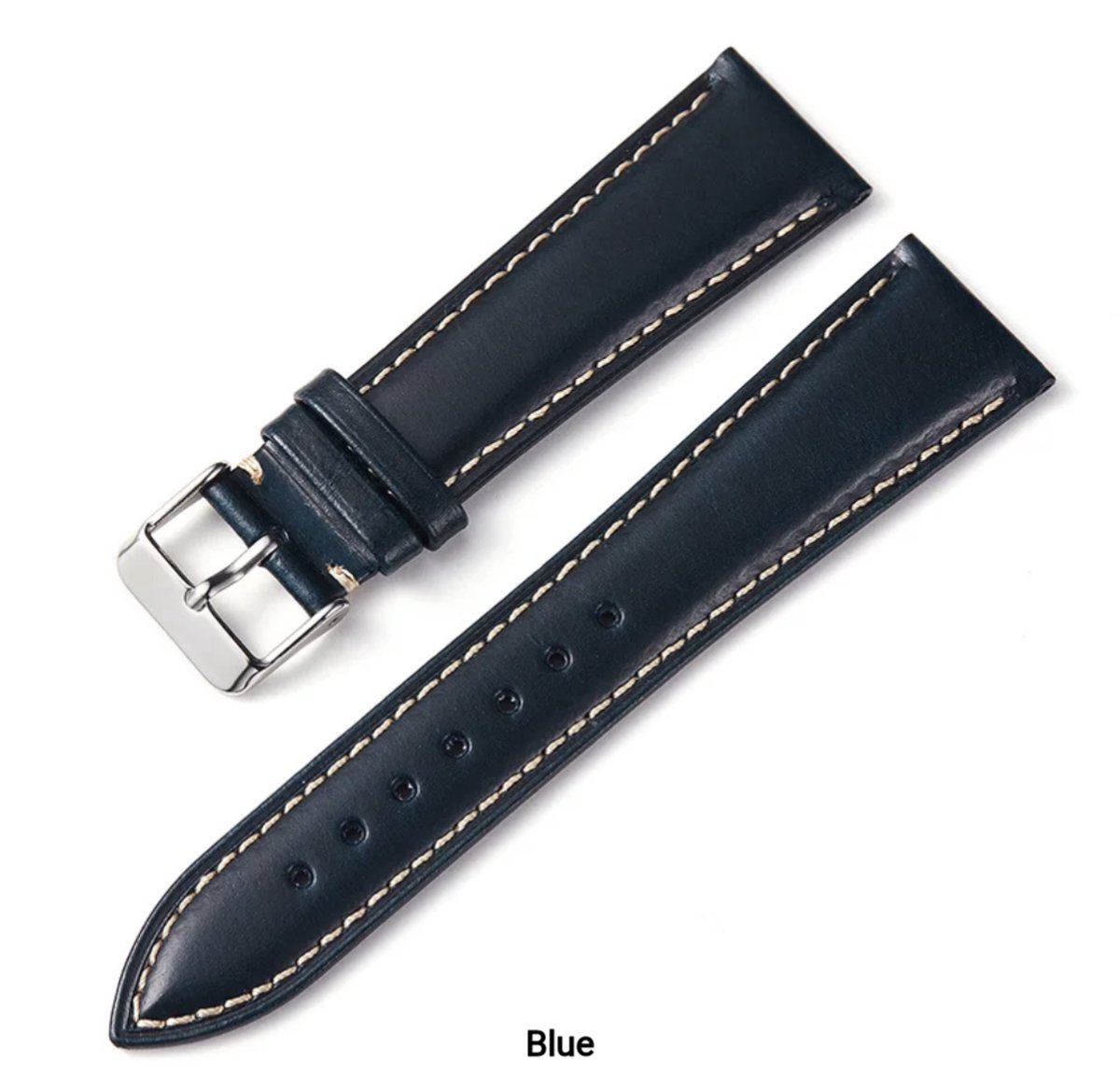 Horlogeband 22mm echt leder donker blauw