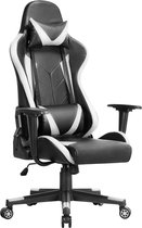 Chaise de Gaming - Wit - Avec oreiller cervical et coussin de dossier réglable - Chaise de jeu - Chaise de jeu - Chaise de Gaming - Chaise de bureau - Chaise de Office - 150 kg