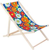 Ligstoel, inklapbaar, houten ligstoel, relaxstoel, campingstoel, tuinligstoel, weerbestendig, ligstoel, inklapbaar, 119 cm x 58 cm, bloemenpatroon, klapstoel, hout