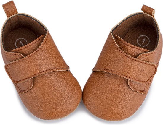 Babyschoentjes – Eerste loopschoentjes - PU Leer - Maat 19-20 - 12cm - Bruin - WUNO