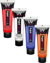 UV Face & Body Paint 12 ml set rood-wit-blauw-oranje 4 stuks