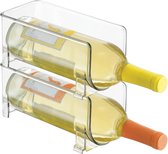 Set van 2 flessenrek – stapelbare opslag voor wijnflessen en andere dranken – modern wijnrek van kunststof voor elk 1 fles – transparant
