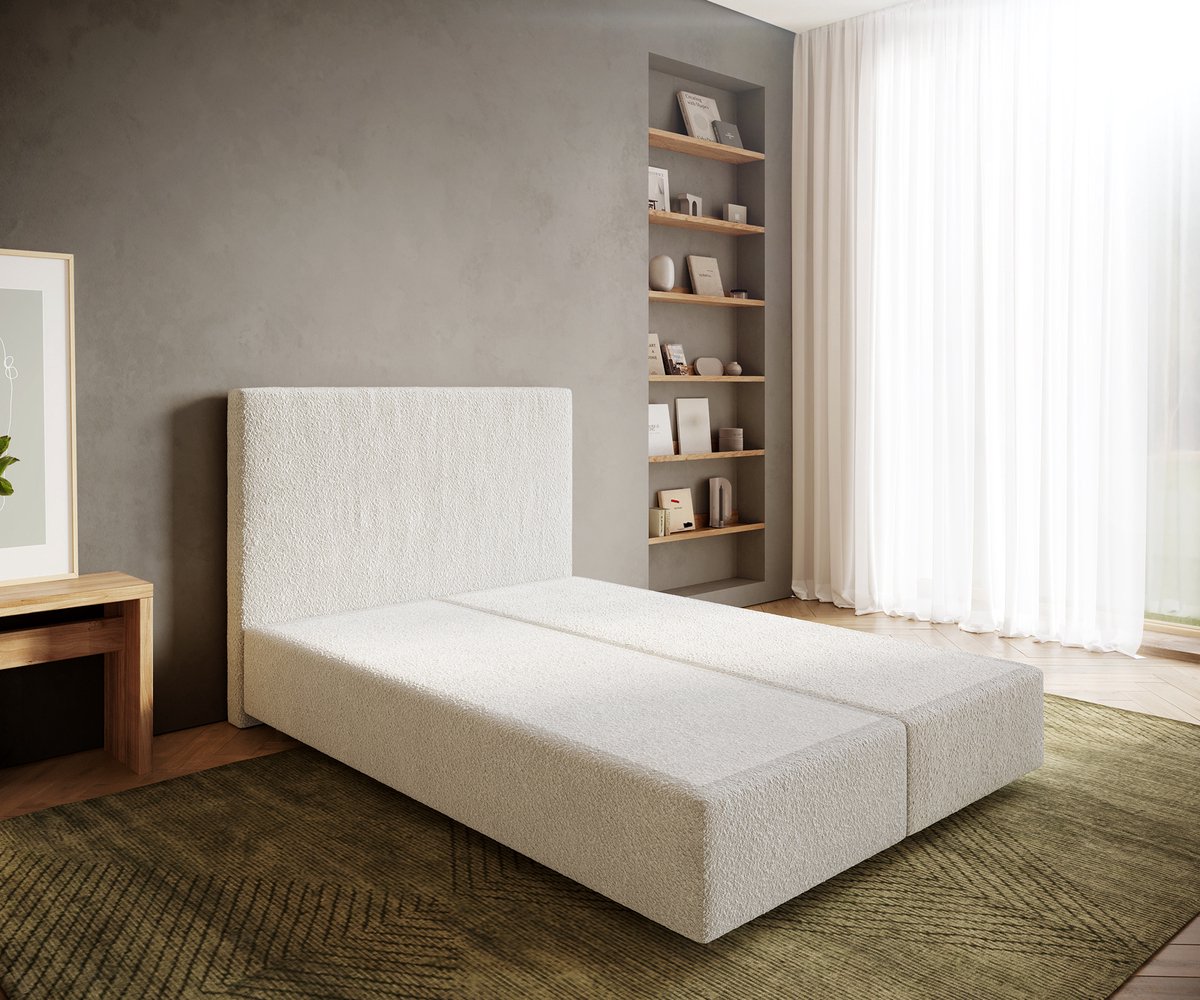 Boxspringframe Dream-Well Bouclé Crème-Wit 140x200 cm Bedframe