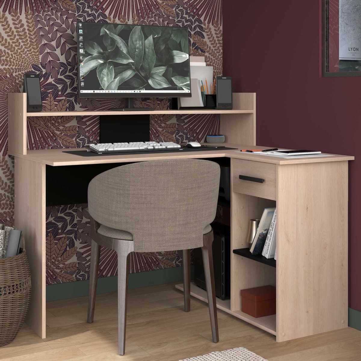 Bureau Professional 102cm- Zwart/eik - Parisot - Hoekbureau - Bruin - Spaanplaat