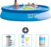 Intex Rond Opblaasbaar Easy Set Zwembad - 396 x 84 cm - Blauw - Inclusief Zwembadfilterpomp - Testrips - Chloor