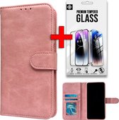 Casemania Hoesje Geschikt voor Samsung Galaxy A15 - Roze & Glazen Screenprotector - Luxe Portemonnee Book Case