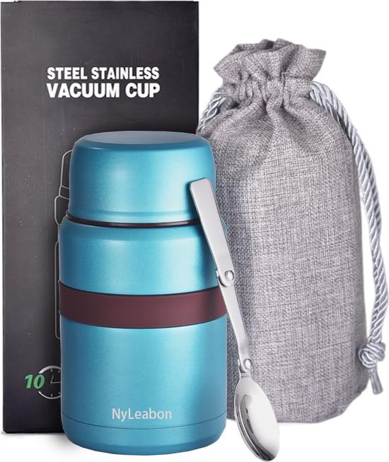 Thermocontainer voor eten, 500 ml, roestvrij staal, thermische voedselcontainer, lunchbox, thermobeker, babypap, isolatiepot met klaplepel, voor kinderen en volwassenen (blauw)