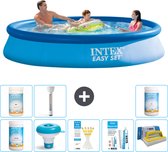 Intex Rond Opblaasbaar Easy Set Zwembad - 366 x 76 cm - Blauw - Inclusief Chloor - Chloordrijver - Testrips - Reparatiesetje - Scrubborstel - PH-waarde - PH-waarde - Thermometer