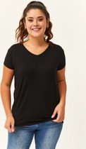 Dames Grote Maat V-Hals Basic Kortemouw Zwart T-Shirt 6XL