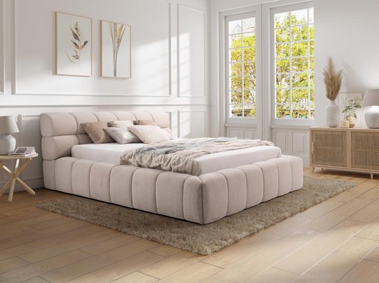 PASCAL MORABITO Bed met opbergruimte 160 x 200 cm - Stof - Beige + matras - FORVIK II van Pascal Morabito L 204 cm x H 95 cm x D 255 cm