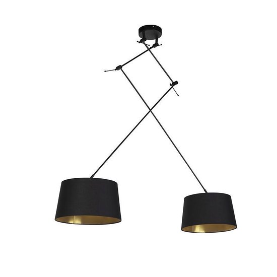 QAZQA blitz - Moderne Hanglamp met kap - 2 lichts - L 750 mm - Zwart Goud - Woonkamer | Slaapkamer | Keuken