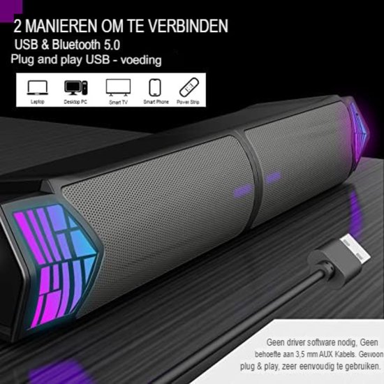 Soundbar pc - Pc soundbar - Computer soundbar - Soundbar computer - 5 x 10 x 5 cm - Zwart — afbeelding 4