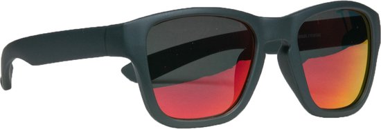 Melleson Eyewear - Kinderzonnebril Dani 7+ jaar - Donkergrijs met zwart/rode revo coating glazen - 100% UV-A en UV-B Bescherming - Inclusief Microvezel Pouch