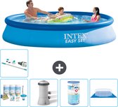 Intex Rond Opblaasbaar Easy Set Zwembad - 366 x 76 cm - Blauw - Inclusief Onderhoudspakket - Zwembadfilterpomp - Filter - Grondzeil - Stofzuiger