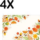 BWK Textiele Placemat - Getekende Lente Bloemen Achtergrond - Set van 4 Placemats - 45x30 cm - Polyester Stof - Afneembaar