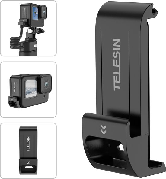 Telesin GoPro batterijklep met oplaadaansluiting - Waterdicht - Beschermend - Opladen tijdens gebruik — Zwart - Telesin