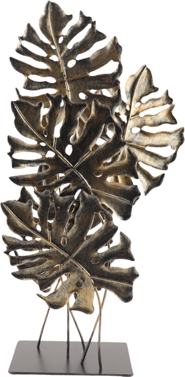 MISOU Ornament op Voet voor Binnen op Standaard Decoratie Monstera Goud 57cm Metaal