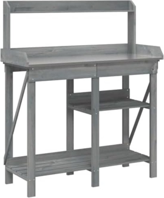 Outsunny Plantentafel met haken tuintafel gemaakt van dennenhout kunststof voor de
