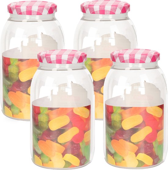 Plasticforte Weckpot/inmaakpot Classic - 4x - 750ml - kunststof - draaideksel - roze - D9 x H15 cm