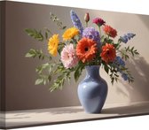 Vaas met bloemen schilderijen - Bloemen portret - Schilderijen canvas Natuur - Landelijke schilderijen - Muurdecoratie canvas - Schilderijen & posters 90x60 cm