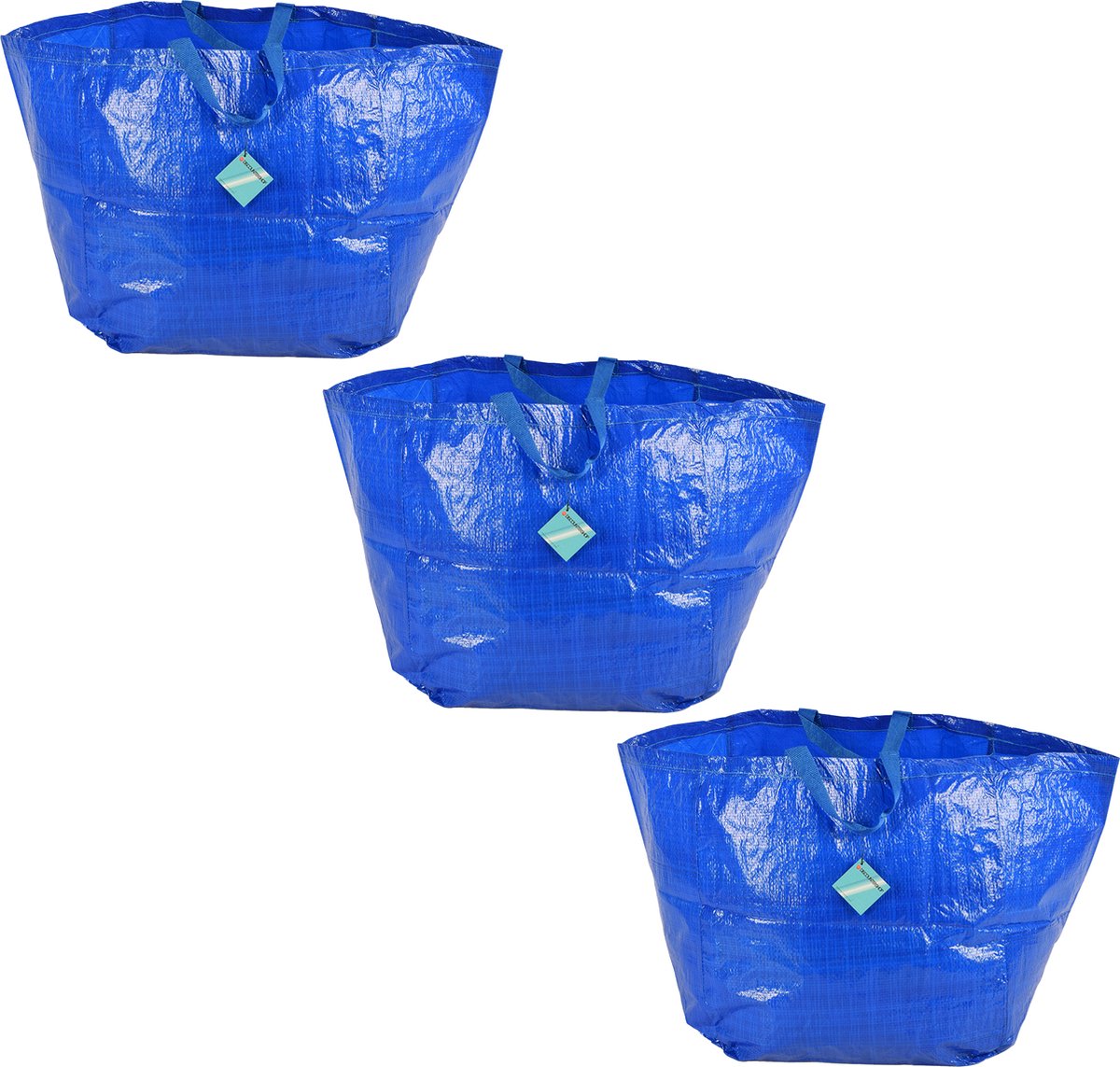 Set van 3 Duurzame Kunststof Boodschappentassen - Jumbo Formaat - Blauw - 37x40x41cm - 60 Liter Capaciteit - Grote Shopper, Reisgenoot en Stijlvolle Organizer - Turkenzak - Perfecte Opbergtas voor Dagelijks Gebruik