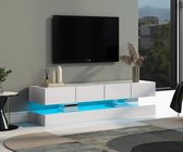 Sweiko Meuble TV LED , meuble TV mural, meuble TV, meuble TV avec 2 armoires et 4 grands tiroirs, meuble d'éclairage LED 16 couleurs pour téléviseur jusqu'à 55 pouces Wit 130*33*15cm