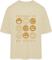 T Shirt Heren Dames - Kies Er Voor Gelukkig Te Zijn - Smileys - Beige - 3XL