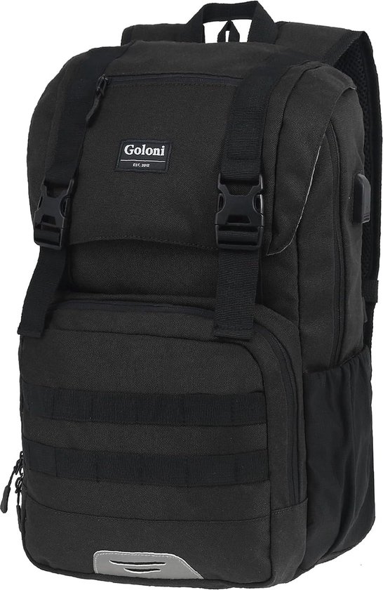 Goloni Casual Travel rugzak zwart - Lichtgewicht rugzak - met USB oplaadpoort - Anti diefstal zak