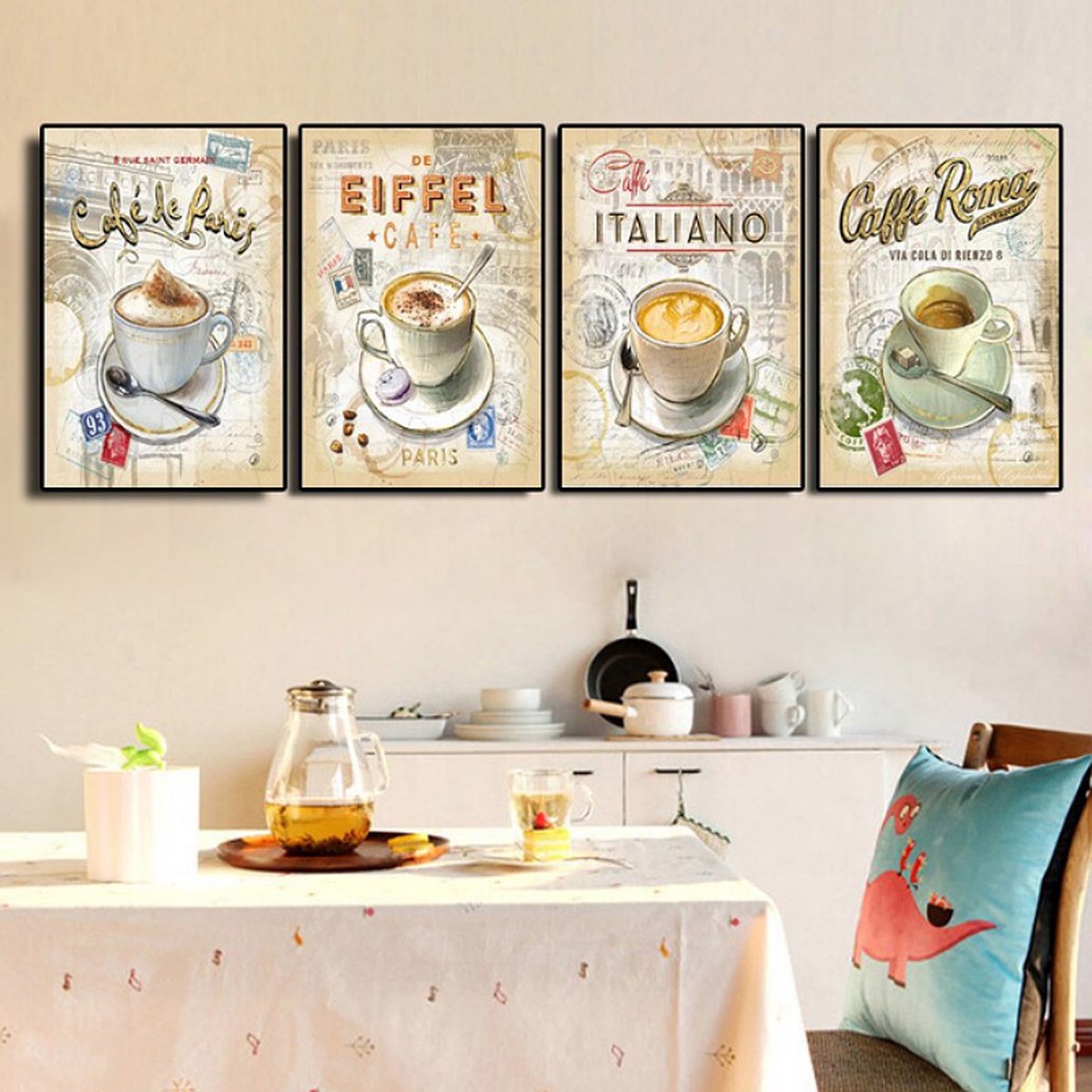 SET van 4 st. Canvas * Internationale Koffie - Café * - Kunst aan je Muur - Kleur - SET 4x 40 x 60 cm