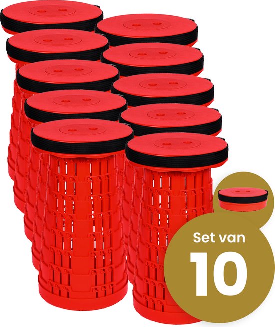 Alora opvouwbare kruk extra strong vol rood per 10 - telescopische kruk - 250 kg - inklapbare kruk - draagbaar - kampeerstoel - opstapkrukje