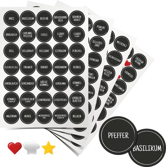 Kruidenetiketten, keukenetiketten, waterdicht, rond, kruidenstickers, stickers, zelfklevend, herbruikbaar, huishoudetiketten, stickers voor keuken, kruidenpotjes