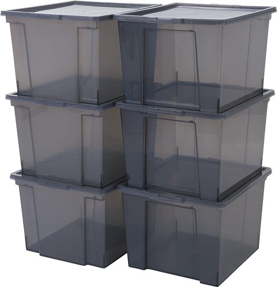 Iris Ohyama, Boites de Rangement Polyvalente, 30L, Lot de 6, Gris, USB-M - Maison