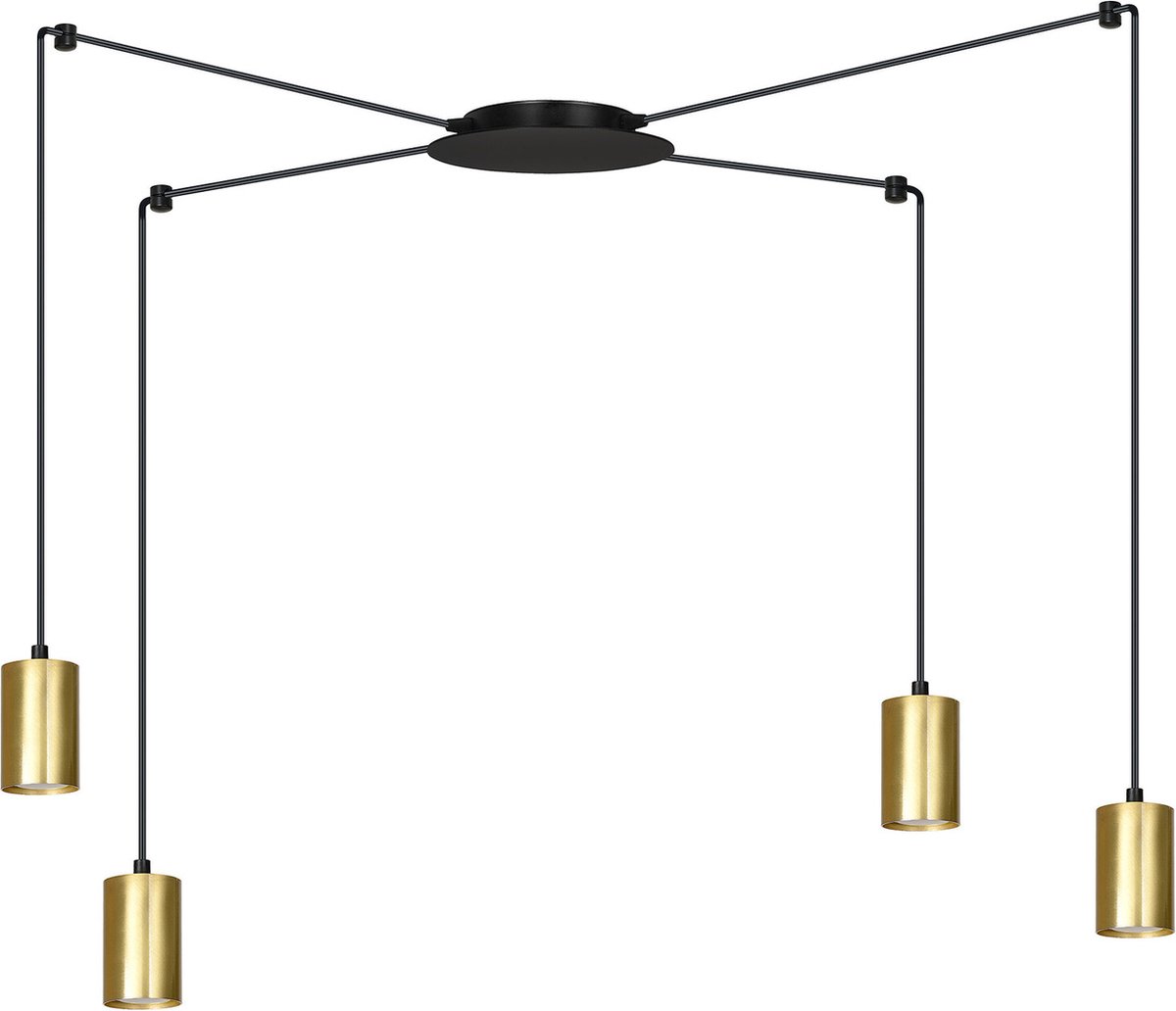 Emibig Turku medium zwarte spider hanglamp met 4 gouden kokers metaal GU10 - Perfecte verlichting voor een moderne uitstraling