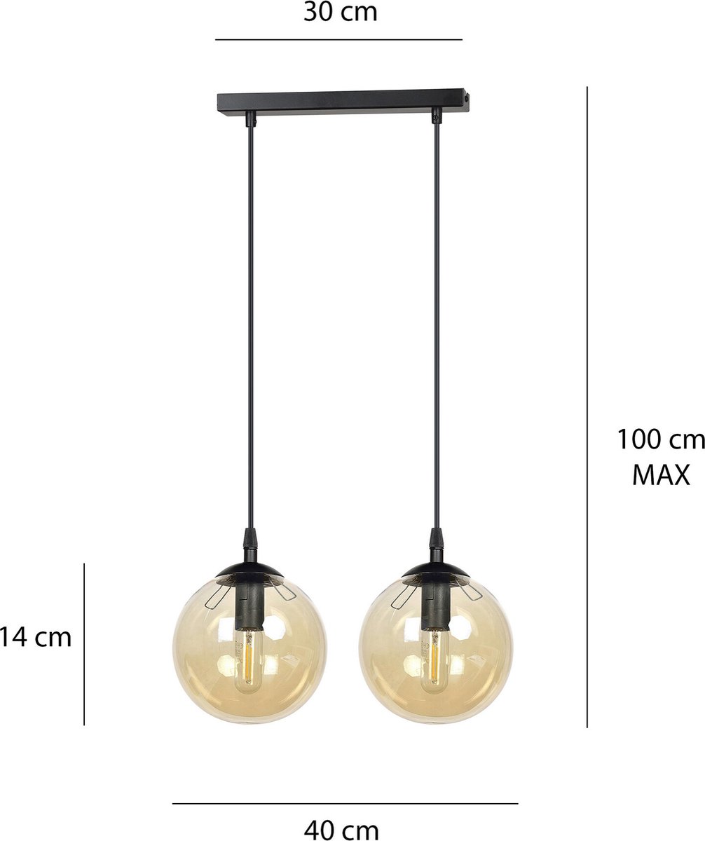 Emibig Billund 2 lamp amber bol 14 cm hanglamp met regelbare hoogte 2x E14 - Perfect voor sfeervolle verlichting in elke ruimte