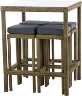 In And OutdoorMatch Moderne Bartafel met stoelen Louisa - Grijs beige - Tuinmeubelen - Rotan - Set van 4 barkrukken - Tuinbar - Binnen en buiten - Weerbestendig - 4 personen