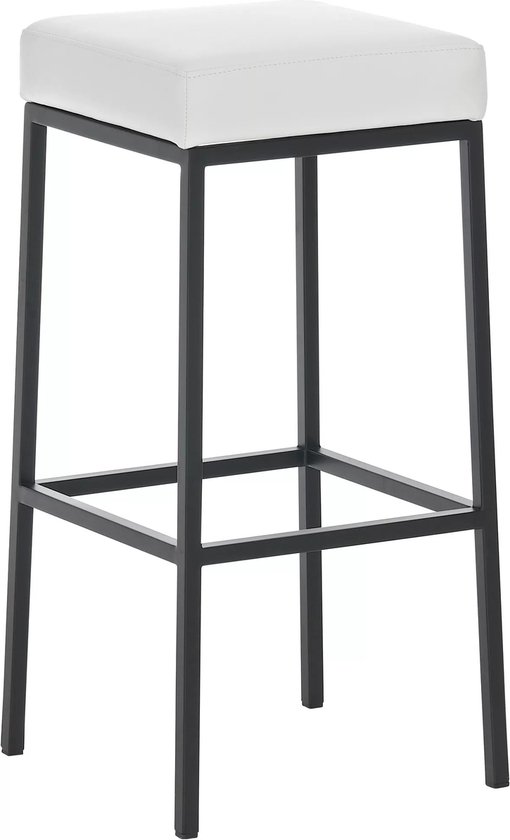 In And OutdoorMatch Barkruk Josue - Zithoogte 85cm - Zonder rugleuning - Set van 1 - Ergonomisch - Barstoelen voor keuken of kantine - Vierkant - Wit/zwart