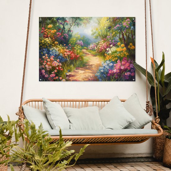 Affiche de jardin 120x80 cm - Décoration de jardin Nature - Paysage - Fleurs - Coloré - Affiche pour le jardin - Décoration extérieure - Peinture de jardin de clôture - Décoration murale en tissu de jardin - Décoration murale en tissu de balcon