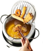 Japanse stijl diepe braadpan, 9,5 inch roestvrij staal met thermometer en deksel, frituurpan, mini-friteuse, compatibel met inductiekookplaten (groot formaat 24 cm)