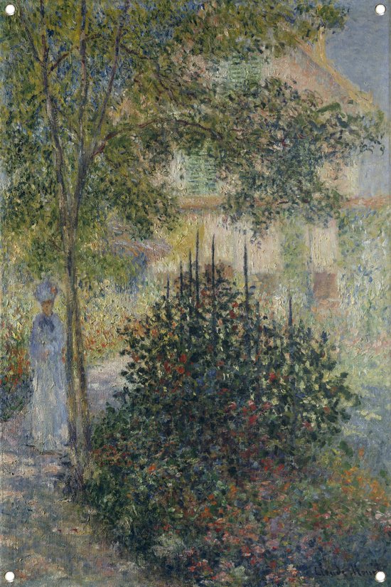 Camille Monet in de tuin van Argenteuil - Claude Monet tuinposter - Tuin posters - Tuinposter Natuur - Poster buiten - Buitenschilderij schutting - Poster tuinposter 60x90 cm
