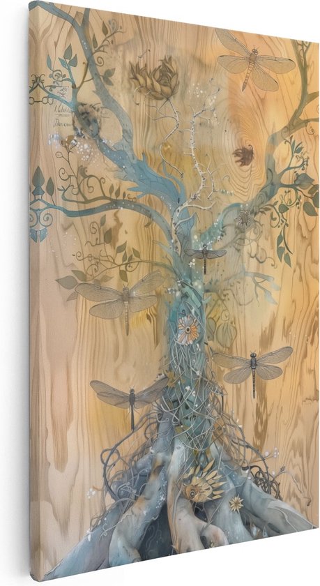 Artaza Canvas Schilderij Afbeelding van een Boom met Libellen Erop - 60x90 - Muurdecoratie - Foto Op Canvas - Canvas Print