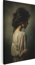 Artaza Canvas Schilderij Vrouw in een Witte Jurk met Donker Haar - 60x90 - Muurdecoratie - Foto Op Canvas - Canvas Print