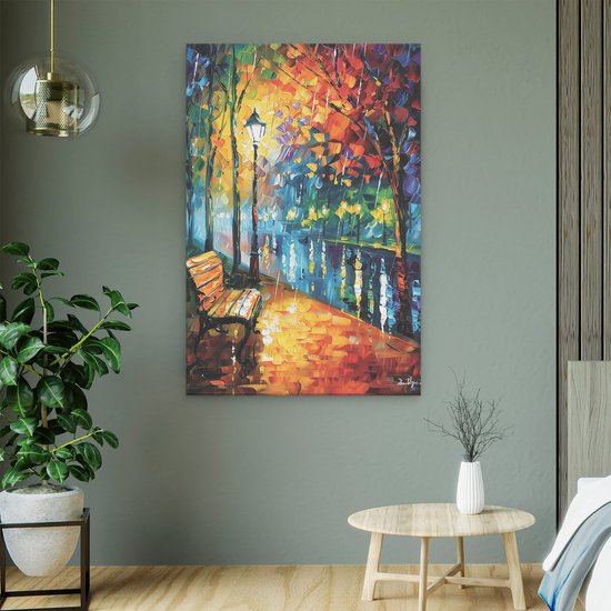 Artaza Peinture sur toile représentant un banc sous la pluie - 60 x 90 - Décoration murale - Photo sur toile - Impression sur toile