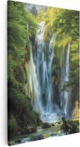 Artaza Canvas Schilderij Waterval in een Groen Bos - 80x120 - Groot - Foto Op Canvas - Canvas Print