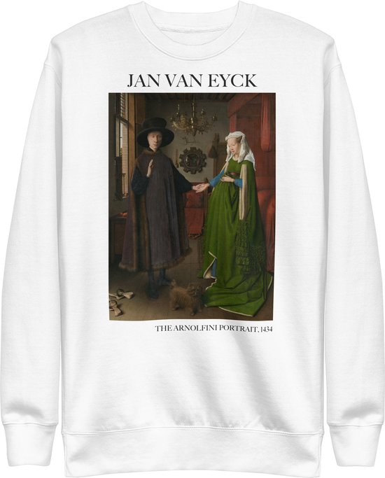 Jan van Eyck 'Het Arnolfini Portret' ("The Arnolfini Portrait") Beroemd Schilderij Sweatshirt | Unisex Premium Sweatshirt | Wit | L