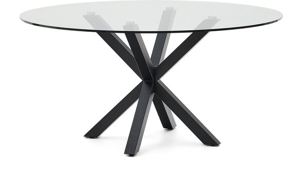 Kave Home - Table ronde Argo en verre avec pieds en acier noir Ø 150 cm