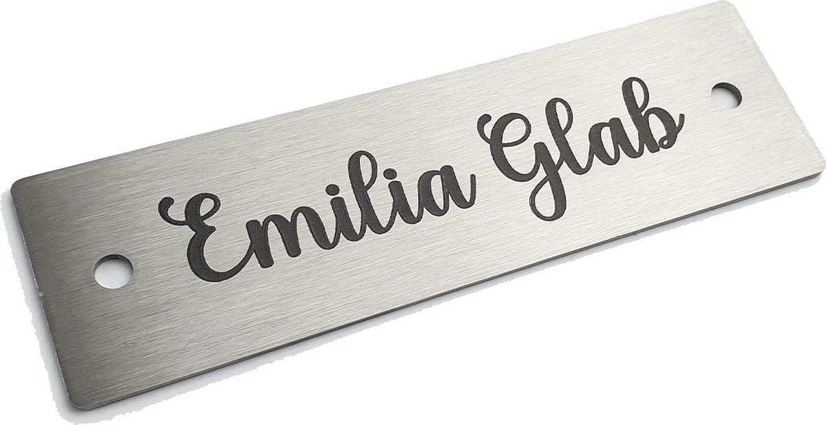 Kirinify - RVS Naambordje voordeur 12 x 3.5 cm - RVS naamplaatje brievenbus – Permanente lasergravering – Schroefbevestiging
