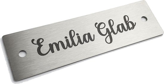 Kirinify - Plaque signalétique en acier inoxydable pour porte d'entrée 12 x 3,5 cm - Plaque signalétique en acier inoxydable pour boîte aux lettres - Gravure laser permanente - Montage à vis
