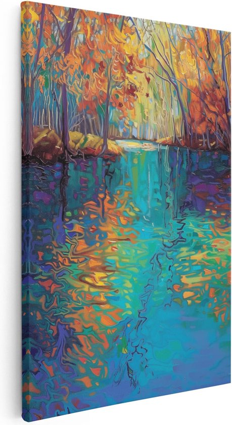 Artaza Canvas Schilderij Kunstwerk van een Rivier met Bomen op de Achtergrond - 20x30 - Klein - Foto Op Canvas - Canvas Print
