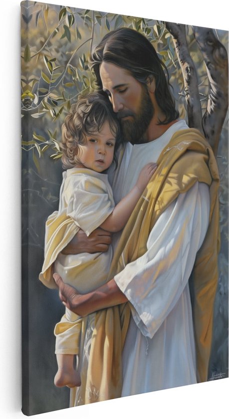 Artaza Canvas Schilderij Jezus Houdt een Kind in zijn Armen - 20x30 - Klein - Foto Op Canvas - Canvas Print