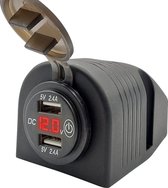 ProRide® 12V USB Stopcontact 2 Poorten Opbouw met Schakelaar/Voltmeter - 5V/2.4A - USB Autolader, Boot en Camper - Complete set - Rood